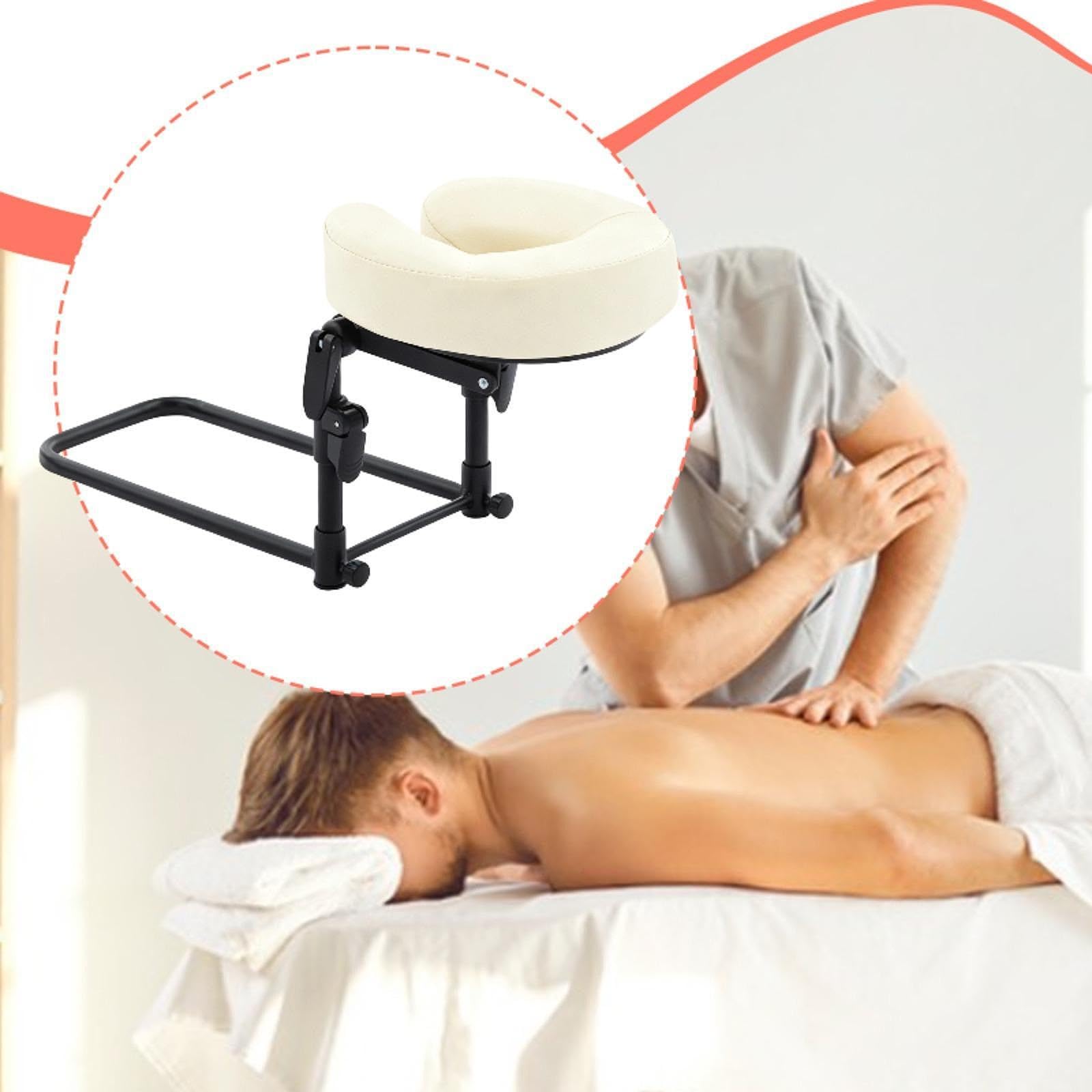 Almohada Facial Ergonómica para Masaje Kit de Soporte para Cabeza Cojín de Apoyo Ajustable Reposacabezas de Colchón Hecha de Cuero PU y Esponja, Beige Blanco, tal como se describe