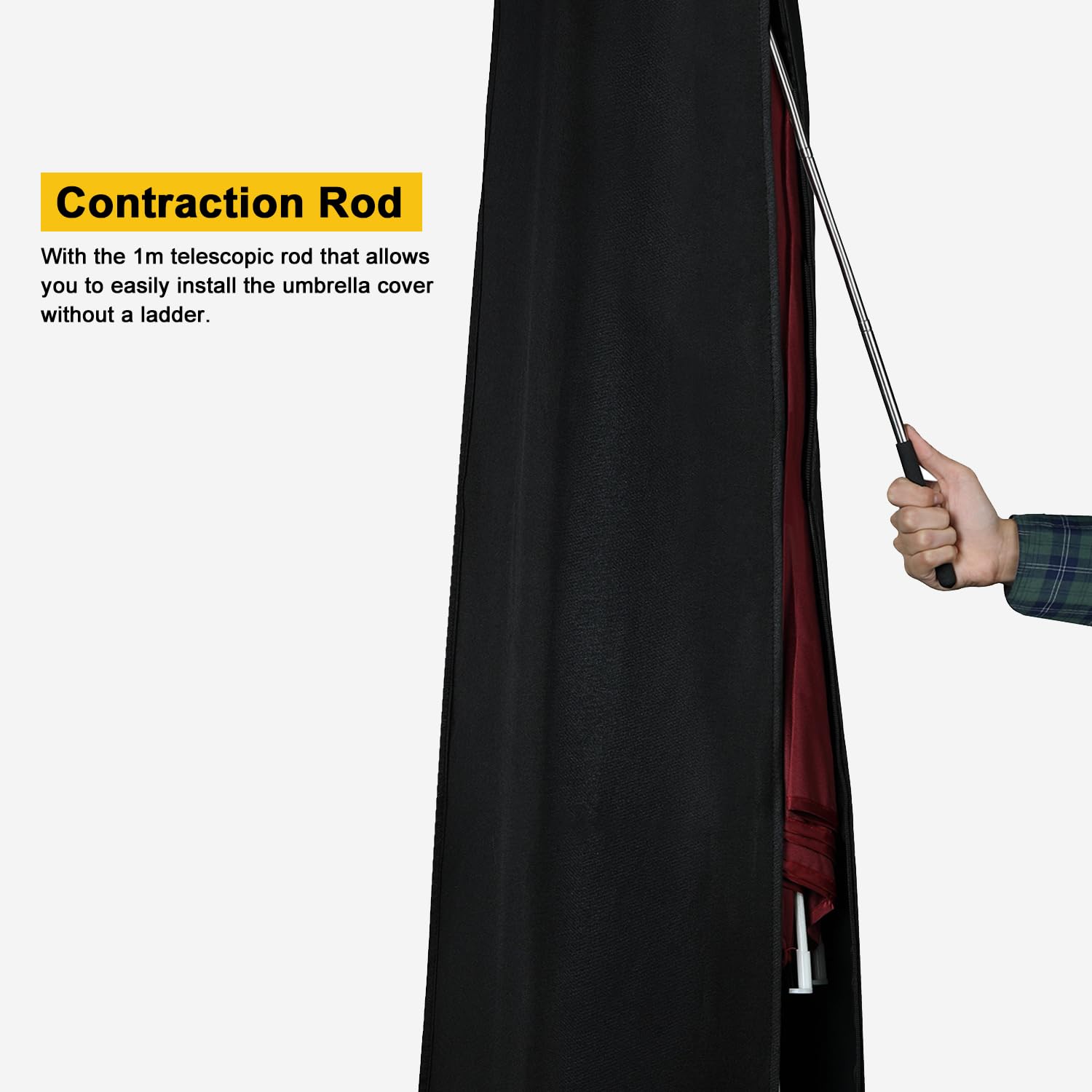 Dokon Copertura per Ombrellone a Braccio Decentrato Impermeabile Copertura Ombrellone Decentrato da 3 a 4m con Asta, Anti-UV Tessuto Oxford 420D Telo Copri Ombrelloni da Giardino (240x57/57cm) Nero