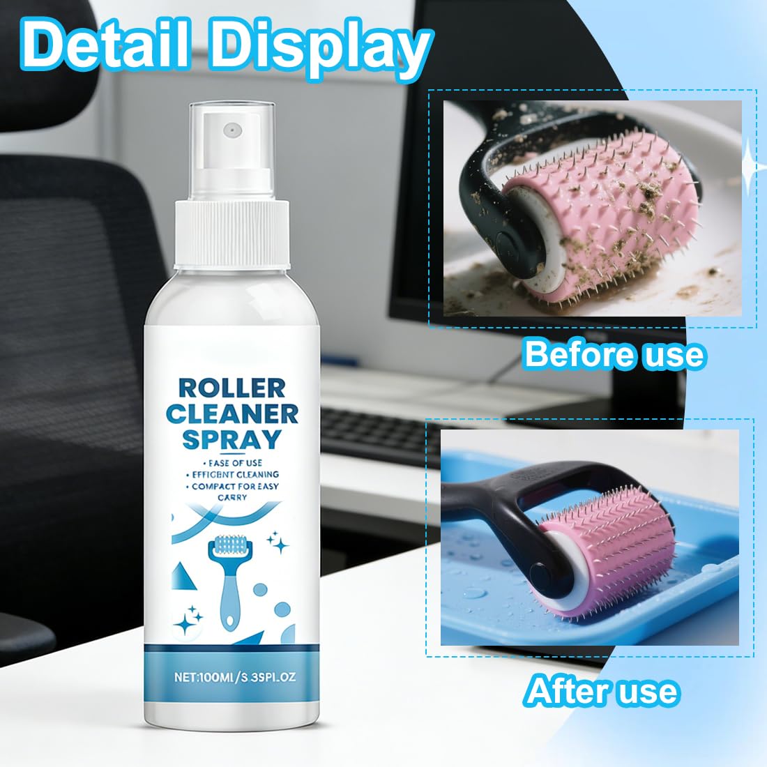 YAYNO 100ml Derma Roller Cleaner Microneedling Viso Roller Cleaner Derma Roller Cleaner Spray Roller Cleaners Adatto per Rulli Microaghi con Panno per la Pulizia Pulizia Efficace