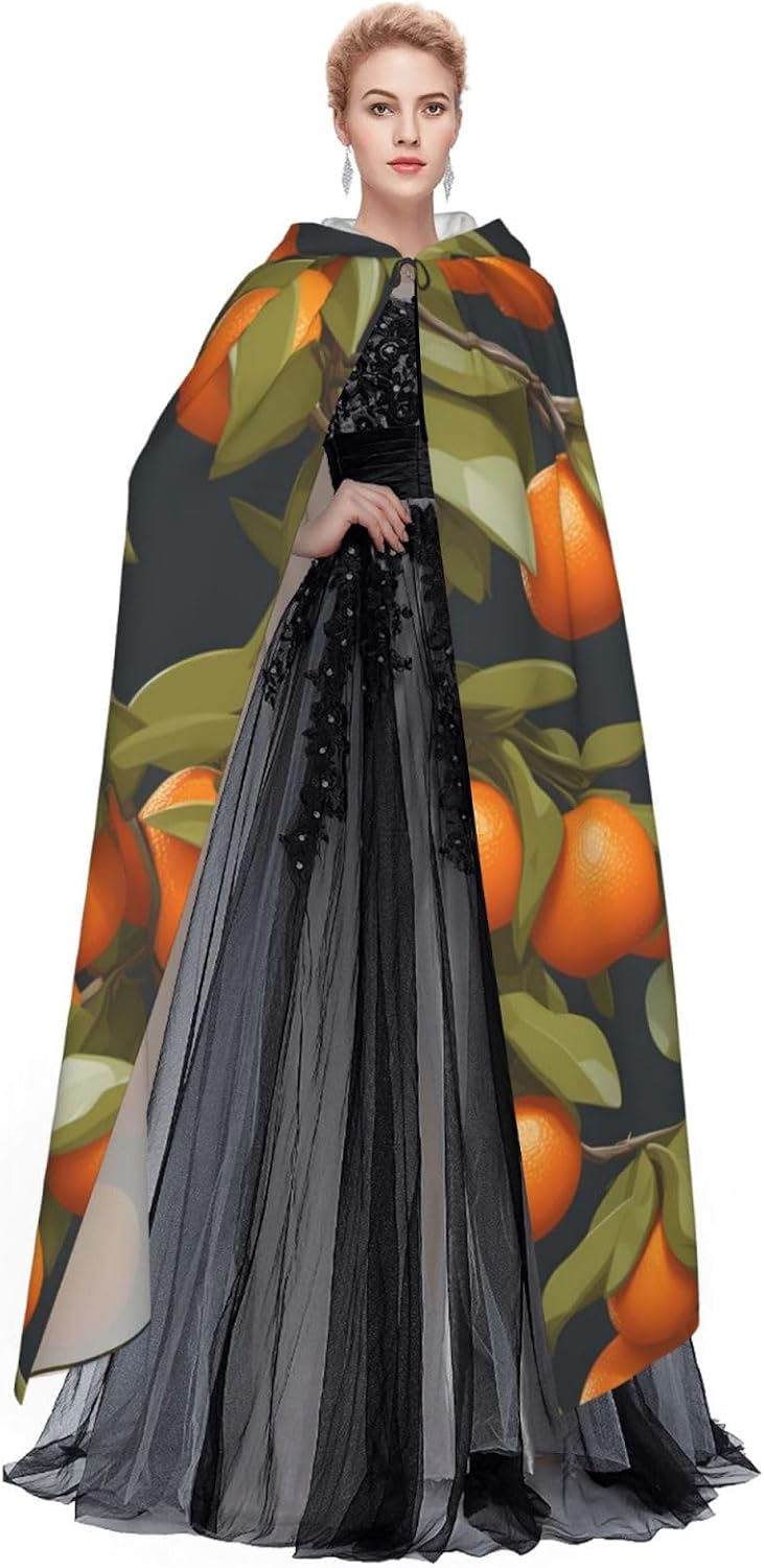 Unisex Full Length Hooded Halloween Christmas Party Robe Cloak Cape Cosplay Costume Men Women Many Lovely Oranges Prints