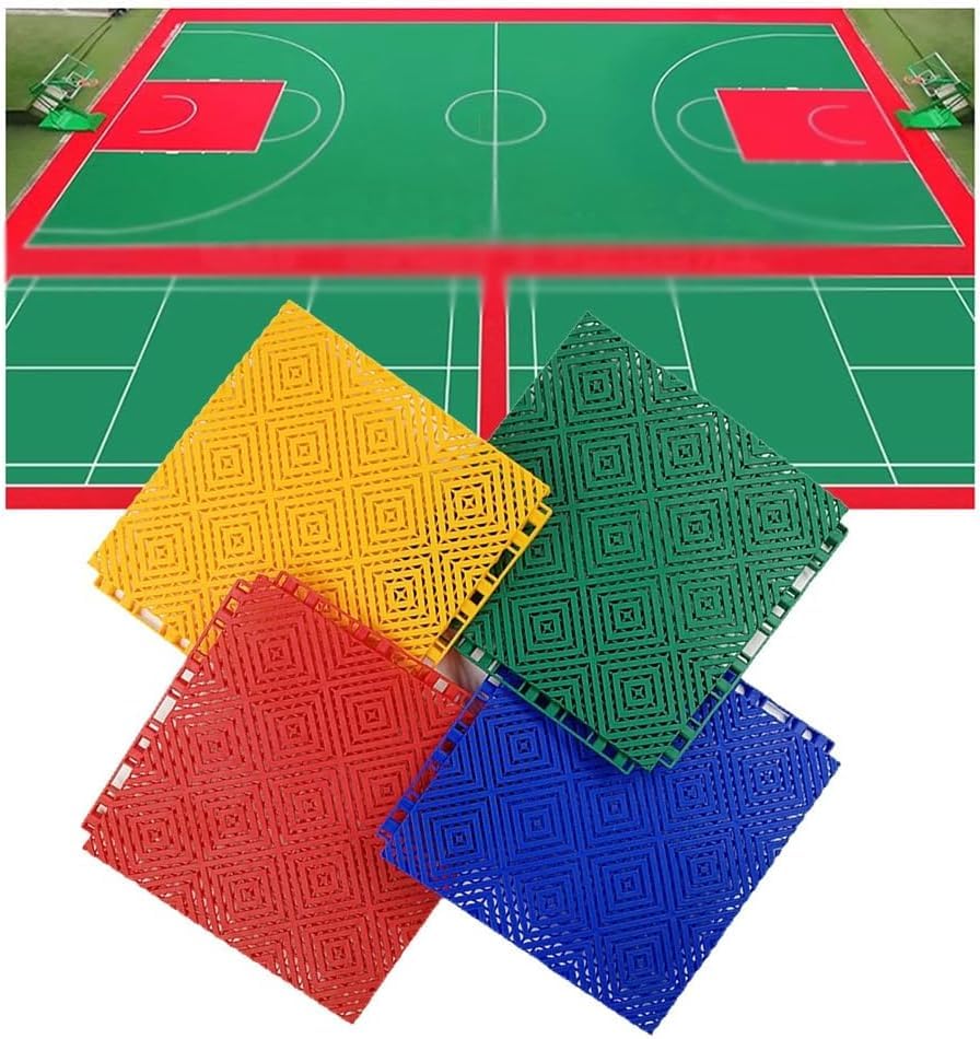 Alfombra deportiva para gimnasio en casa losetas entrelazadas con drenaje amarillo