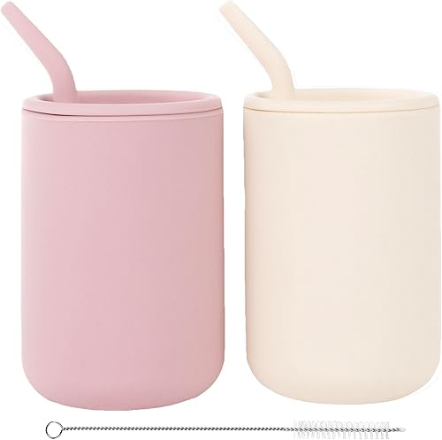 Miniatura 10 de WeeSprout Vasos de silicona para bebés con pajitas y tapas, opciones de 4 y 8 onzas, juego de 2, recipientes de entrenamiento para niños pequeños,