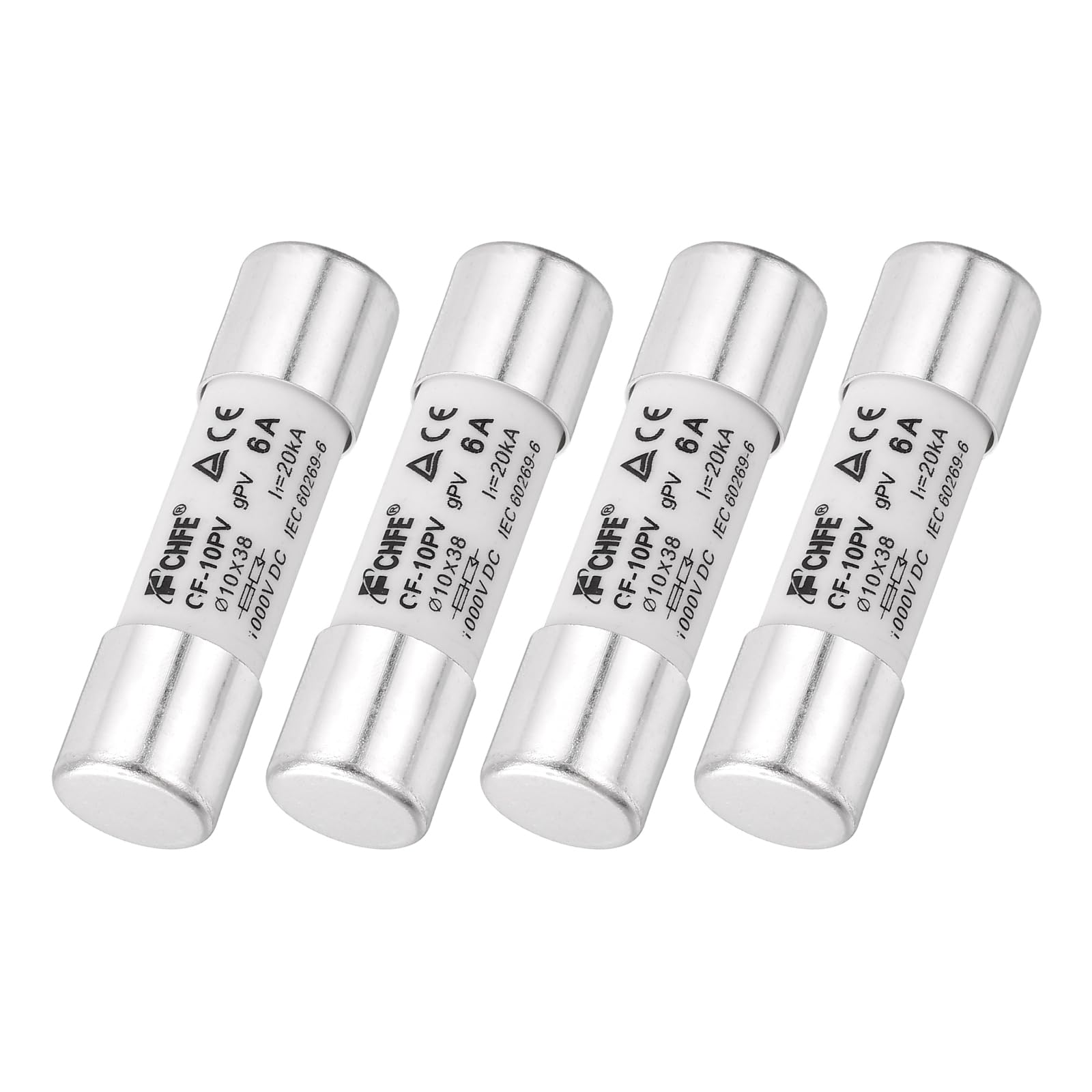 sourcing map 4Pcs 1000V 6A Ceramic Cartridge Fuses, 10x38mm Fast Blow Time Delay Fuse for Photovoltaic Solar Systems DIY Inverter Circuit Board