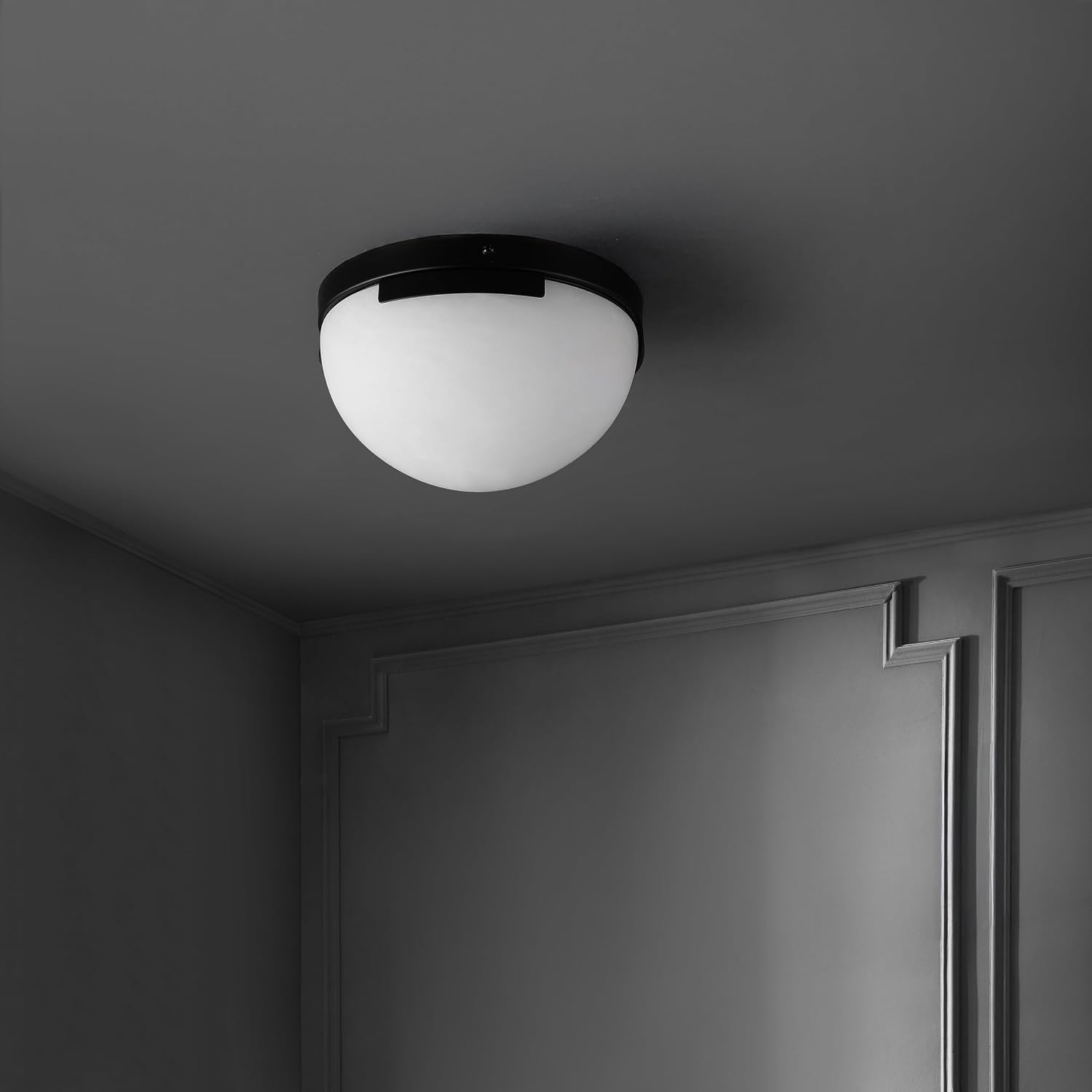 SAFAVIEH Couture Lighting Collection Eddie Black/Off-White Alabaster Flush Mount Ceiling Light (LED Bulb Included)