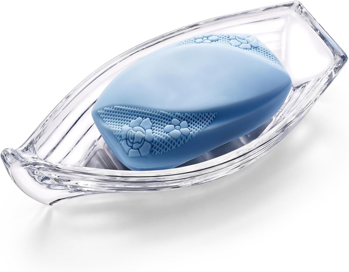 Self Draining Leaf Clear Glass Soap Dish,Bar Soap Holder