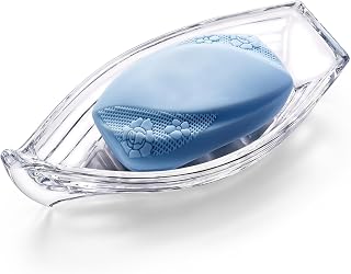 Boat Clear Glass Soap Dish with Drainage,Bar Soap Holder | Self Draining Soap Dish for Shower,Soap Tray,Soap Holder for Bathroom Sink,Vanity&Kitchen,Beach Theme Bathroom Accessory.