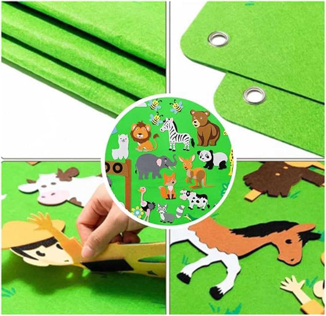 Tableau D'histoire en Feutre, Animaux De La Ferme, Tableau D'histoire en Feutre Flou, Jouets en Flanelle Réutilisables pour l'espace/la Voiture,Tableaux en Feutre pour Les Murs (Animal)