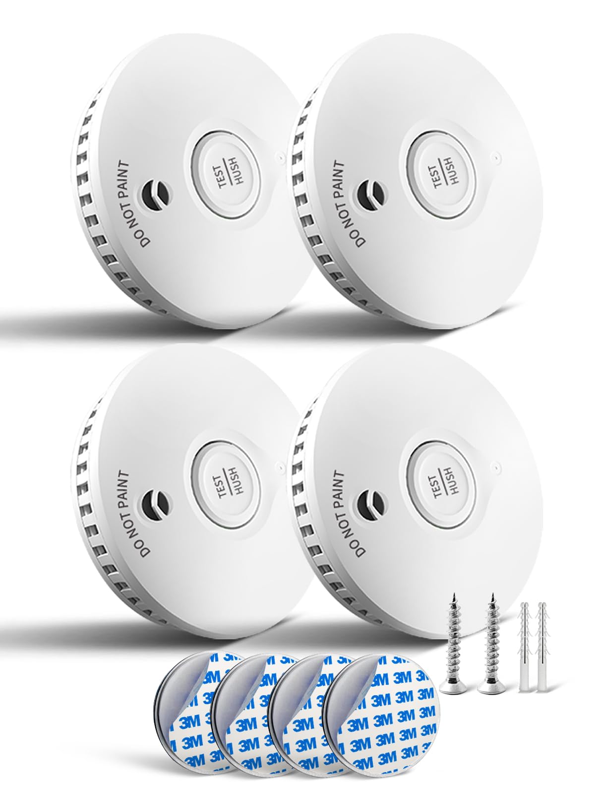 Rauchmelder mit 10-Jahres-Batterie, 4er-Set, 85 dB, Magnetplatte, DIN EN 14604, Test/Hush-Taste, Deckenmontage