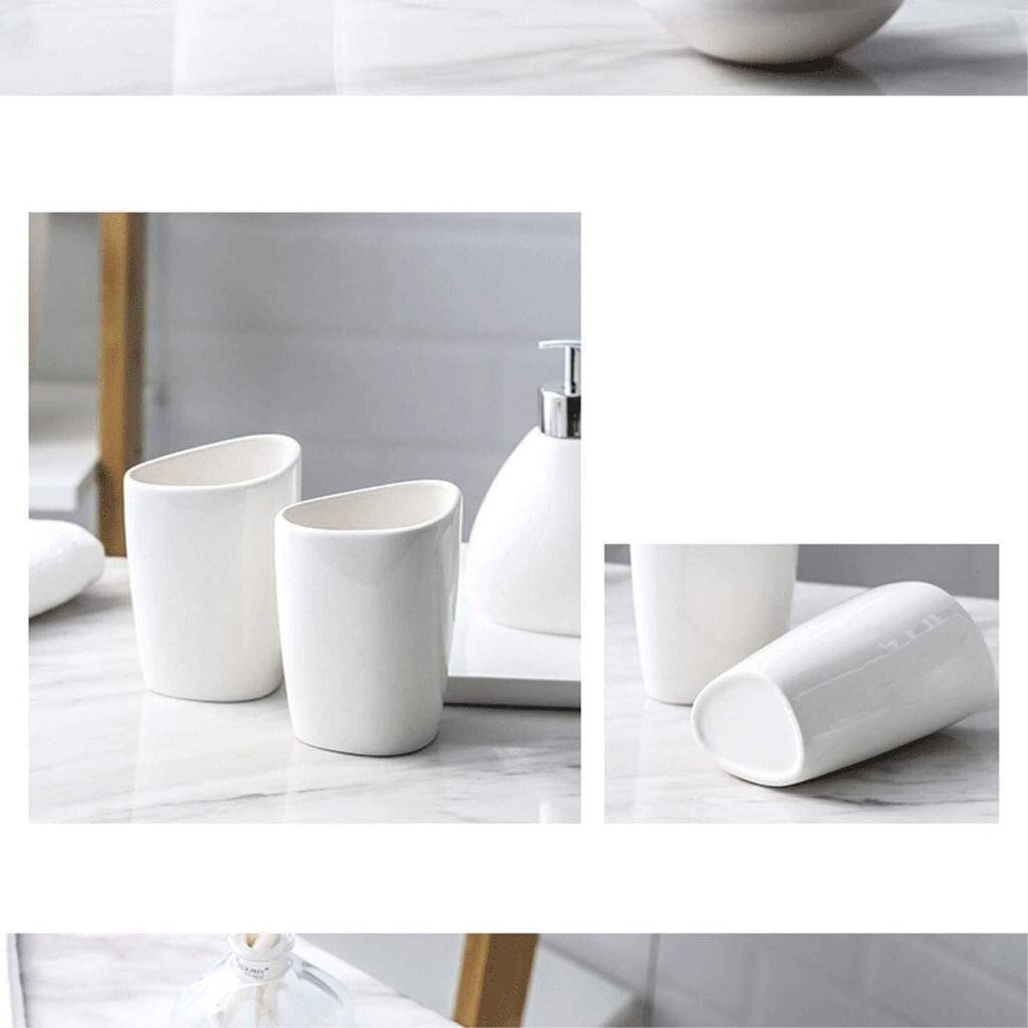 Set da bagno Accessorio da bagno in ceramica bianca 5 pezzi, con stile semplice, for regalo di inaugurazione della casa Arredamento in stile costiero