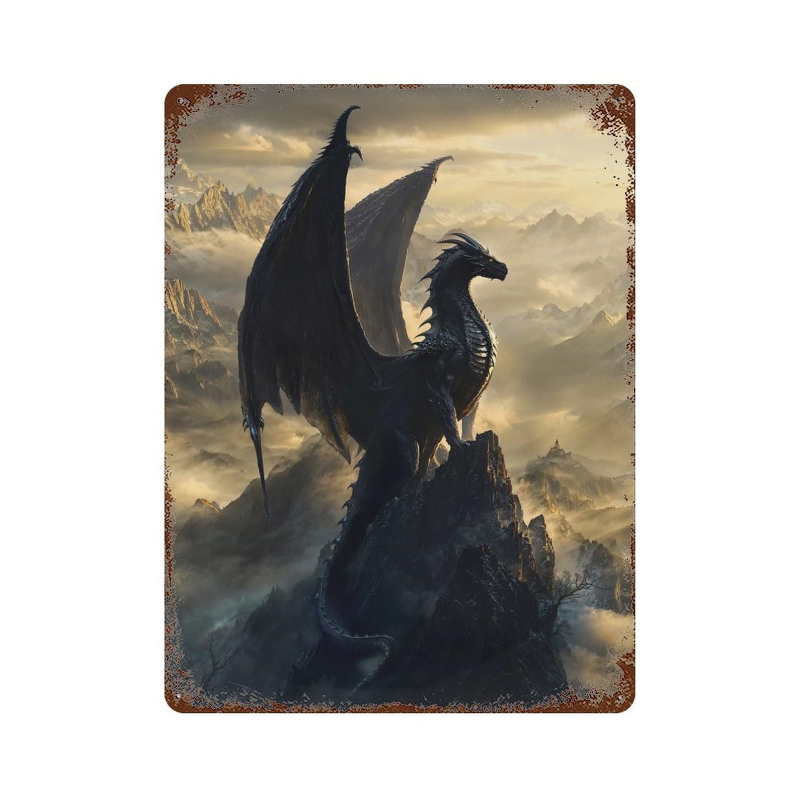 Black Dragon Monarch Decorative Tin Sign 15.7"x11.8", Ideal for Cafe, Home Bar And Lounge Decor