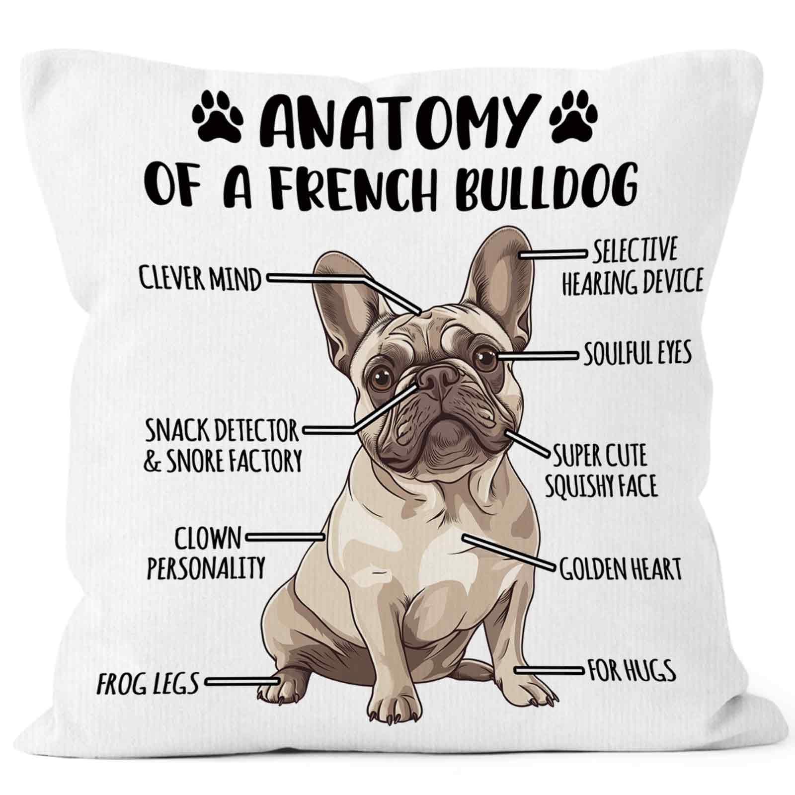 MONALET Funny French Bulldog Dog Anatomy Throw Pillow Covers 18x18, Decorative Pillow Cases for Bedroom Living Room Couch Bed Sofa, French Bulldog