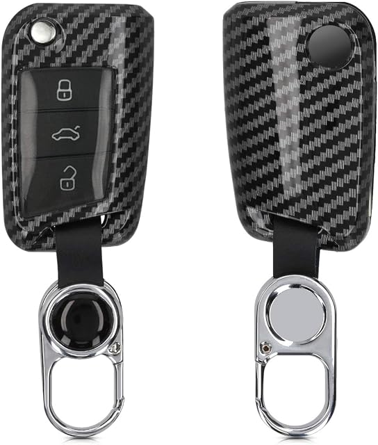 kwmobile Key Cover Compatible with VW Golf 7 MK7 3 Button Car Key - Black Carbon