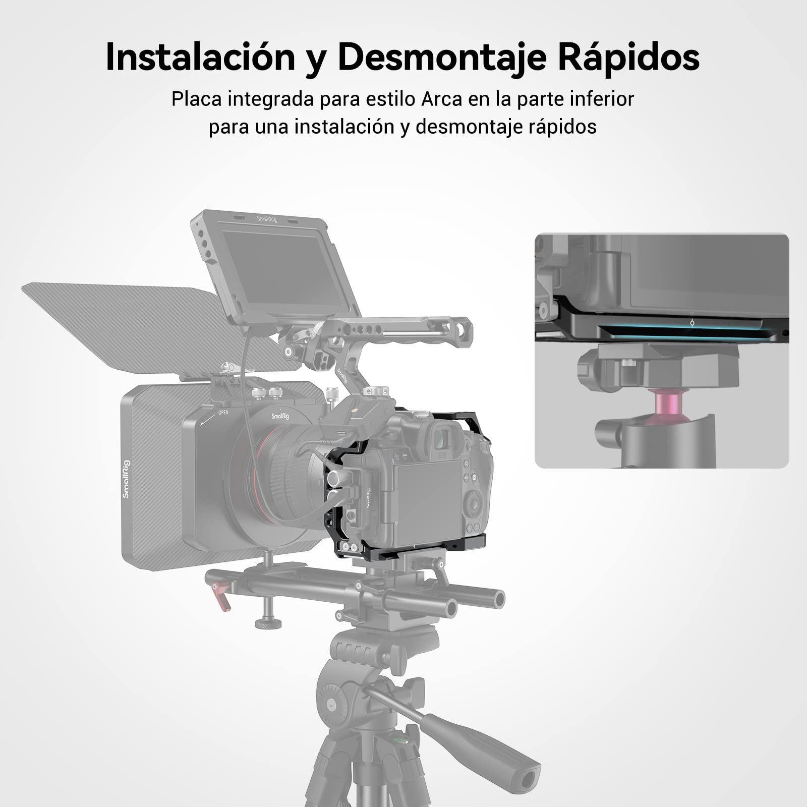 (Nueva Versión) SMALLRIG Jaula R5 / R5 C / R6 para Canon R5 R6 R5 C, Estabilizador de Plataforma de Aleación de Aluminio con Zapata, Orificios Roscados de 1/4"-20 y 3/8"-16-2982B