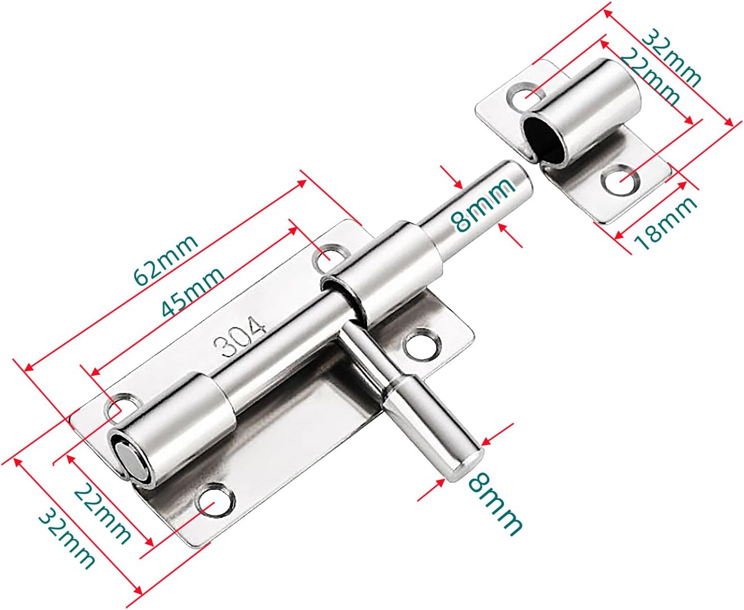 3inch Barrel Bolt Latch, Sliding Door Latch Lock, 304 Stainless Steel Thickened, Slide Bolt Latch with Screws(2Pack/Chrome)