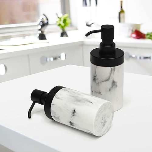 Miniatura 7 de Dispensador de jabón líquido estilo mármol blanco para decoración de baño o cocina, botella de jabón de manos y loción de apertura grande con tapa