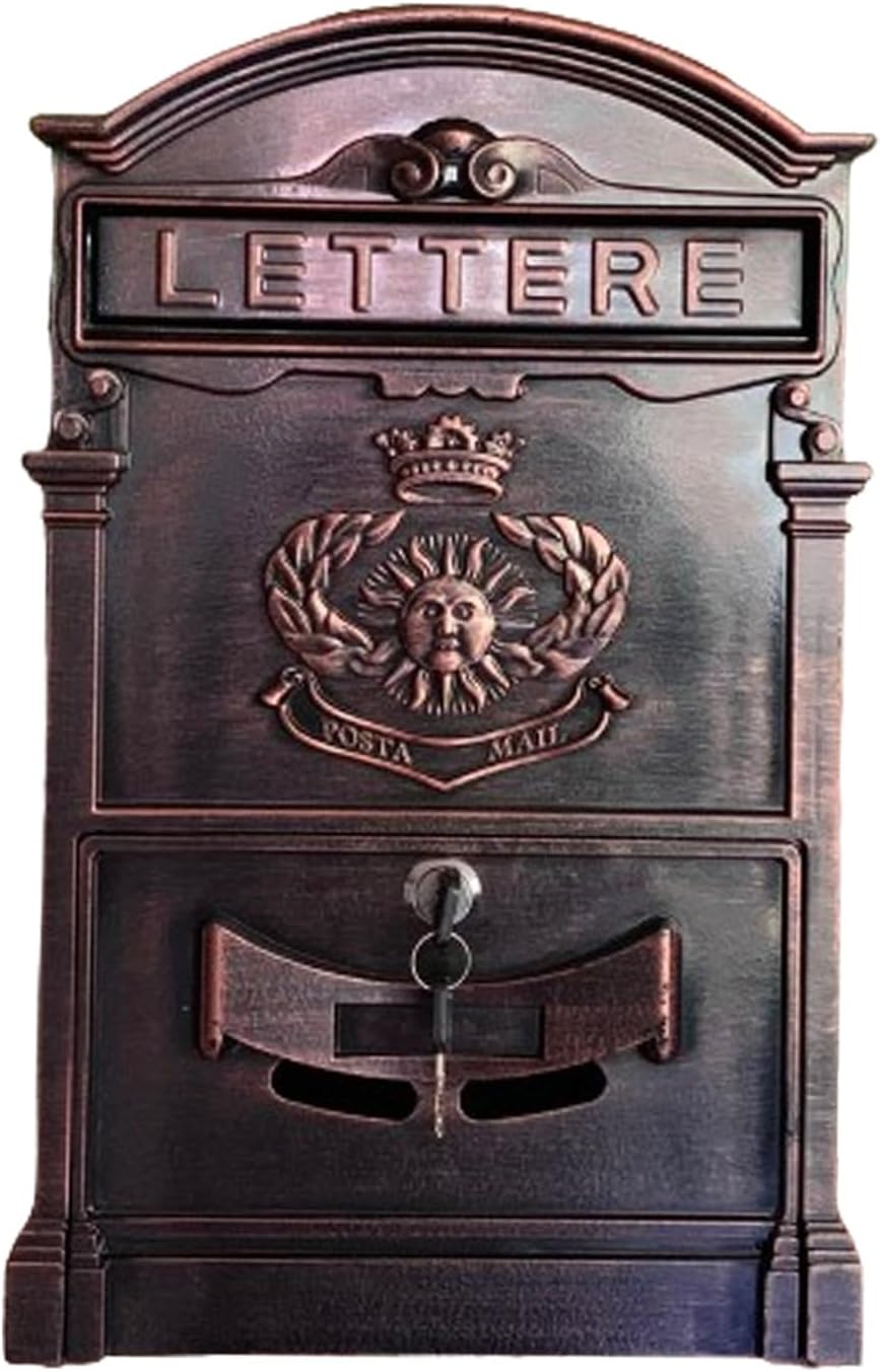 Mailbox Wall Mount, Vintage Mailbox, Wall-mounted Mailbox with Lock, Rainproof and Waterproof Mailbox, Wall-Mount Mailbox On House Or Office(Iron gray)