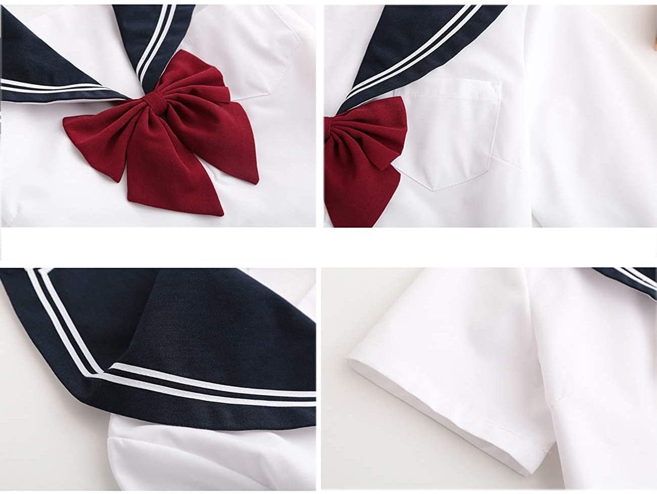 Tout neuf Uniforme JK de Marin Japonais Classique Uniforme Scolaire Fille Marin Convient aux Filles,Chemise + jupe plissée + noeud papillon rouge
