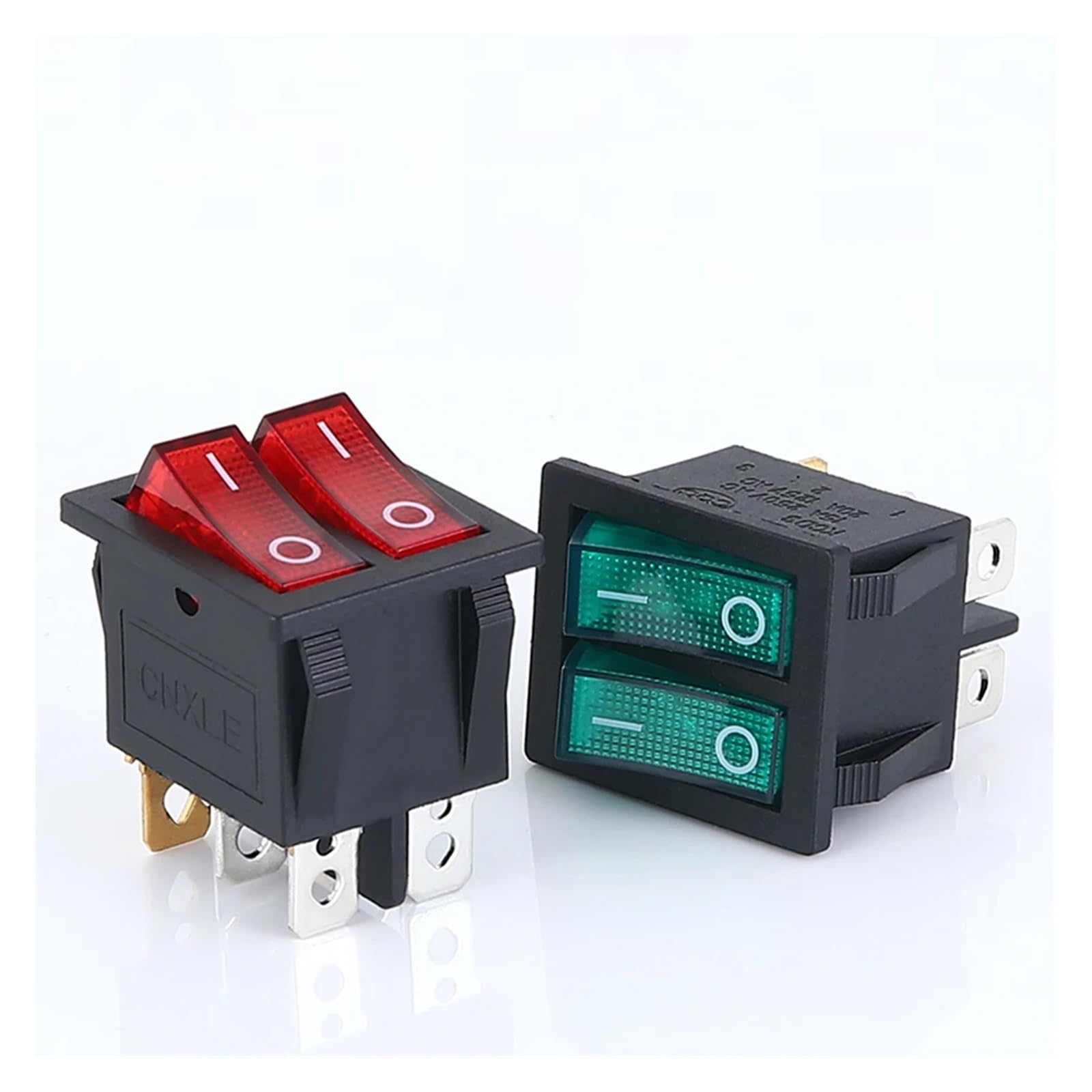 POWTAXBJGD KCD8 6PIN Rocker Switch Power Switch Duplex ON-Off 2Position 6 Pins with Light 16A 250VAC/ 20A 125VAC(RED and Green)