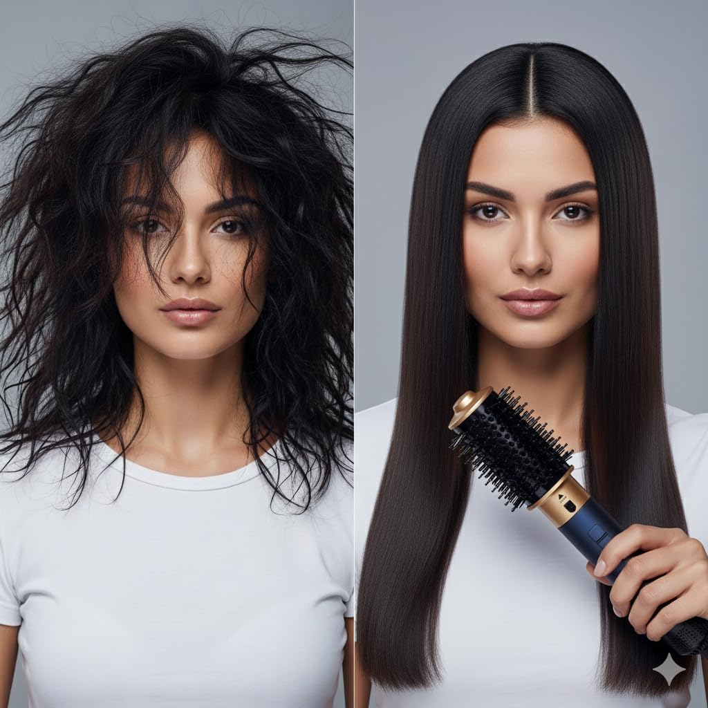 Tress Master 6-in-1 Hot Air Styler & Hair Dryer – Coanda Airflow, Ionic Tech 1000W 110V – 3 Settings: 2 Curling Barrels, Volumizing Brush, Straightener, Hot Comb + Travel Case | No Extreme Heat Damage - Image 8