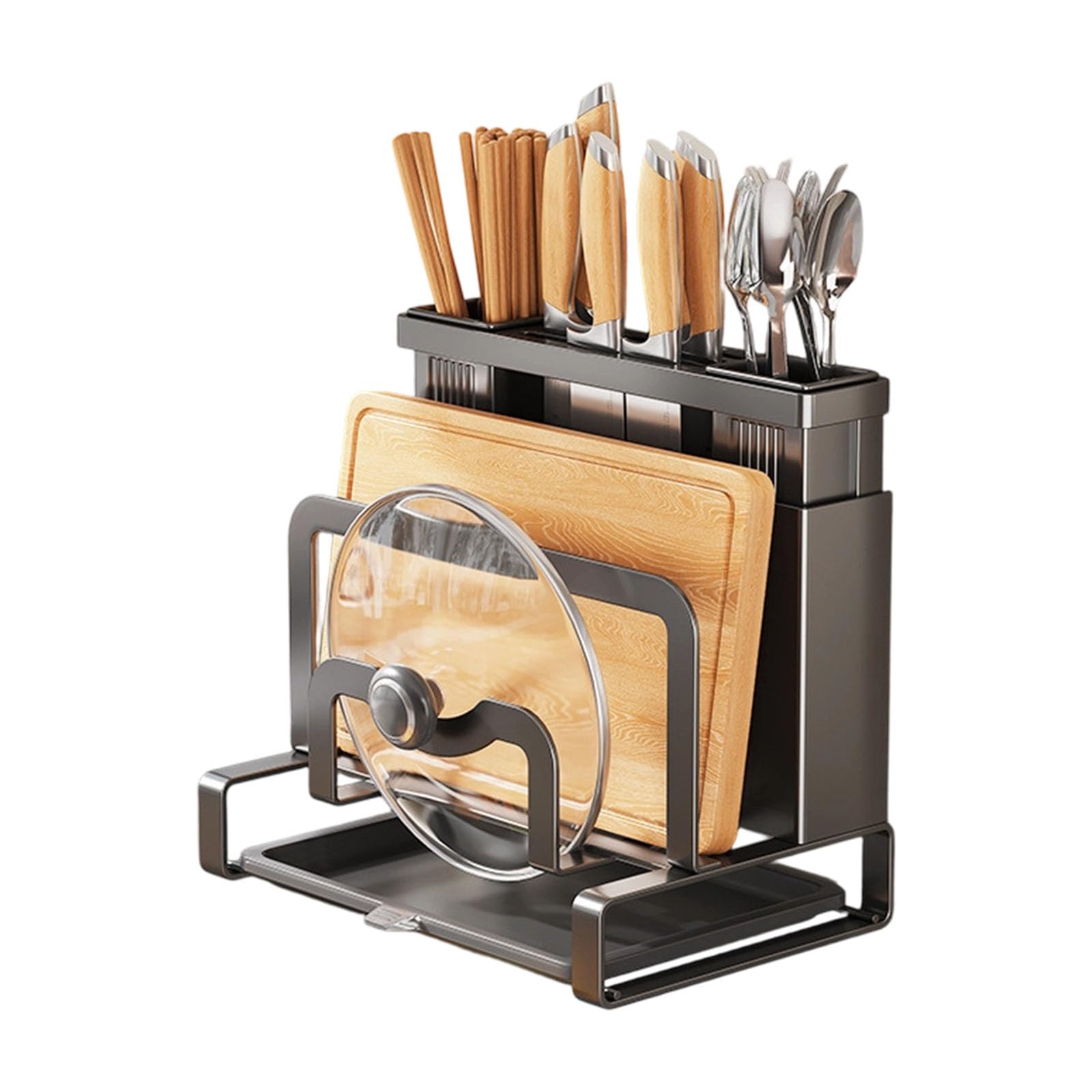 NMFLAB Kitchen Storage Solution Carbon Steel Cutter Organizers with Multiple Compartment Design for Efficient Space Usage Multifunctional Kitchen Shelf
