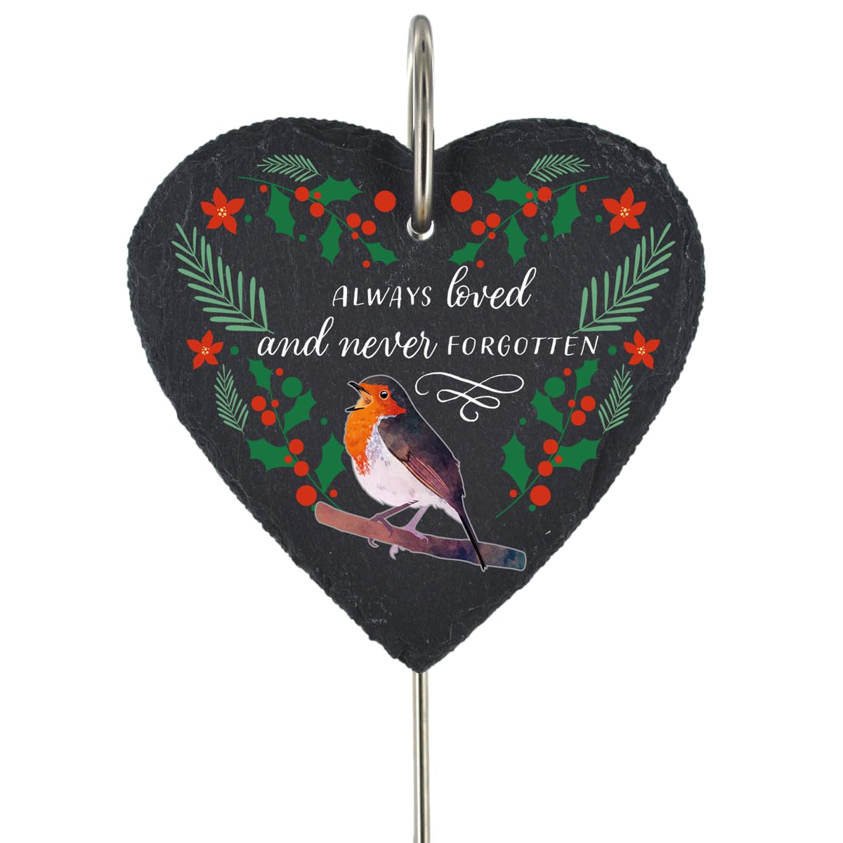 Global Designs Christmas Robin Grave Stick Marker Plaque Ornament Slate Heart Sentimental Tribute Graveside Decor 25x11cm