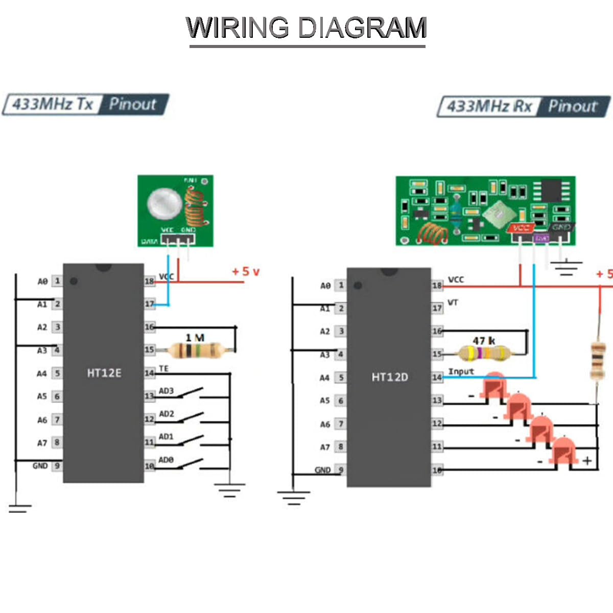 8pz Chip HT12D HT12E Encoder/decoder RF - Kit Controllo Remoto Per Circuiti Fai Da Te - Foto 2