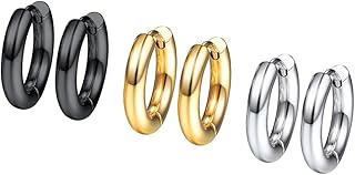 Set di Orecchini Cerchio / Orecchini Clip Donna Uomo, 3/4 Paia 6/8 Pezzi, 10/14/16/20 mm Diametro, Acciaio Inossidabile/Placcato oro 18K, Colore Argento Oro Nero(Confezione Regalo)