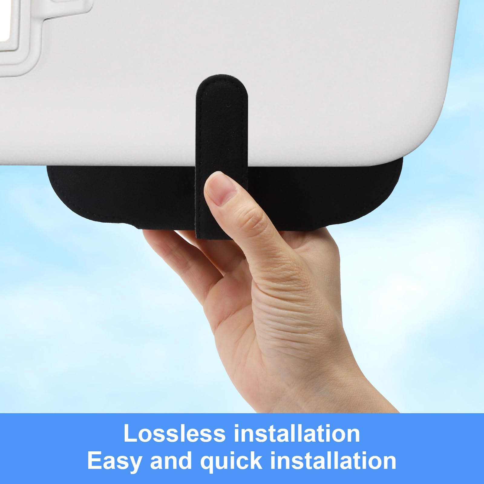 UOCAI Supporto Universale per Occhiali da Sole per Visiera di Auto, 2 Ganci, in Pelle, Nero, Compatibile con Auto di Passeggeri, SUV, Camion