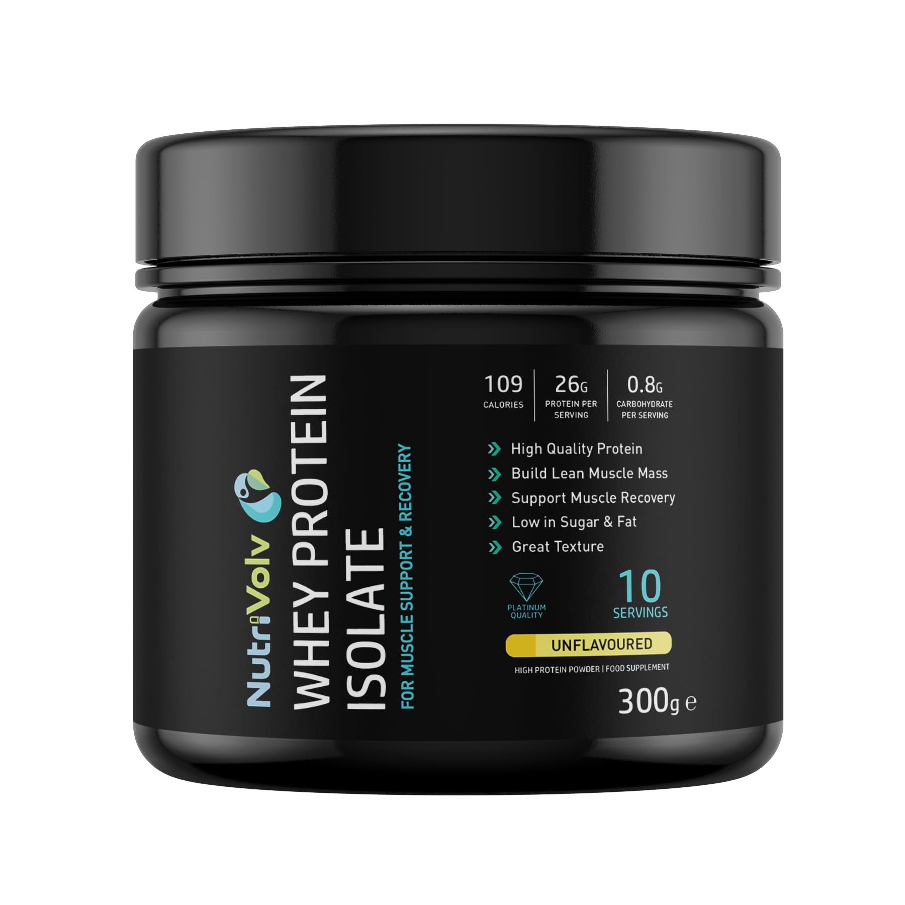 Whey Protein Isolate Powder | Unflavoured 300g | 10 Servings | Build Lean Muscle Mass | Supports Muscle Recovery | BCAA Amino Acids