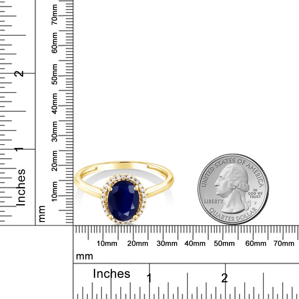 Gem Stone King 10K Yellow Gold 8X6MM Oval Gemstone Birthstone and White Diamond Halo Engagement Ring | Wedding Anniversary Promise Gold Ring For Women | Available In Size 5-10 - Image 3