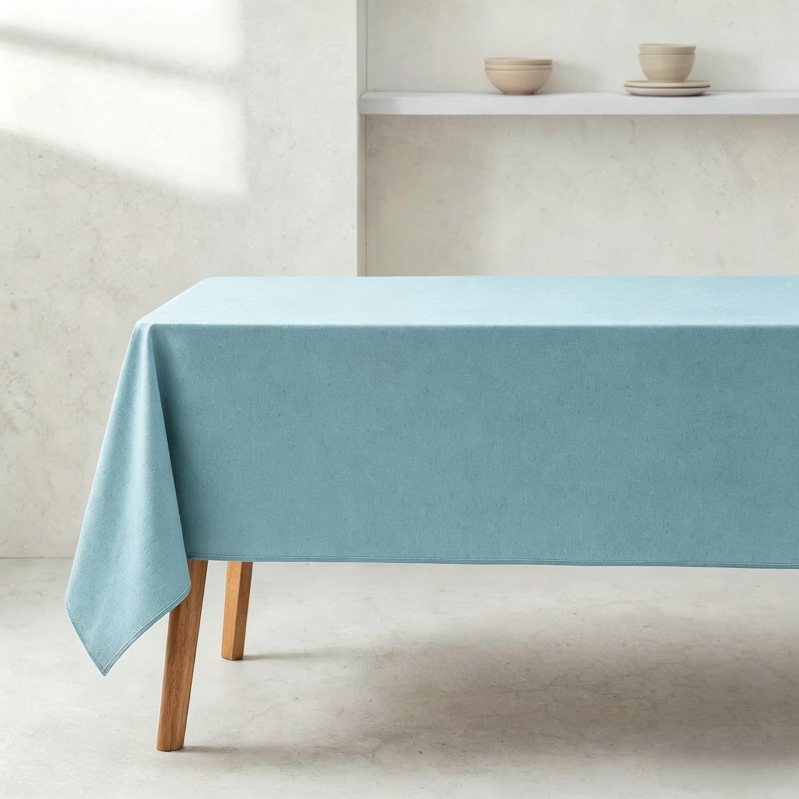 Mantel Rectangular Lino 115 x 160 cm Antimanchas Lavable, Impermeable Exterior Mesa Durabilidad y Fácil Limpieza para Comedor, Cocina, Cumpleaños, Festivos, Fiesta, Picnic, Azul Cielo
