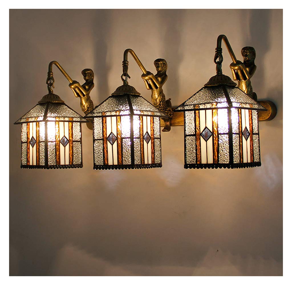 Aioneer Tiffany Style Wall Lights Vintage, European Pastoral Retro Stained Glass Handcrafted House Wall Lamps, Hallway Bedroom Cafe Bar Sconce E27,B-B