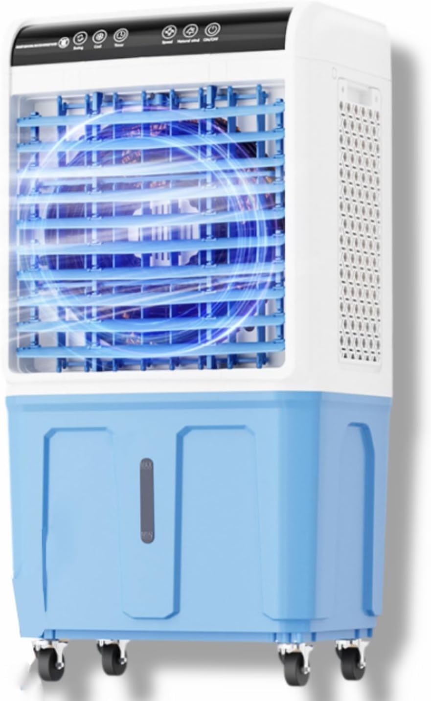 SXXAZLDP Windowless Portable Air Conditioner, Swamp Cooler with Large Water Tank and Ice Packs, 120° Oscillation Evaporative Ventless for Indoor Outdoor Bedroom Office