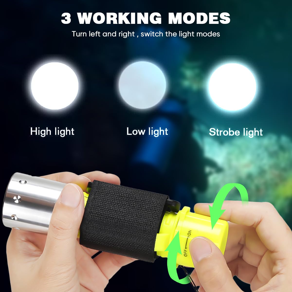 zekbil 2 Pack Scuba Diving Flashlight, 1200 Lumens T6 LED Dive Light, IPX8 Waterproof Underwater Torch with 3 Modes for Scuba Diving, Night Snorkeling & Emergency (Battery Not Include)