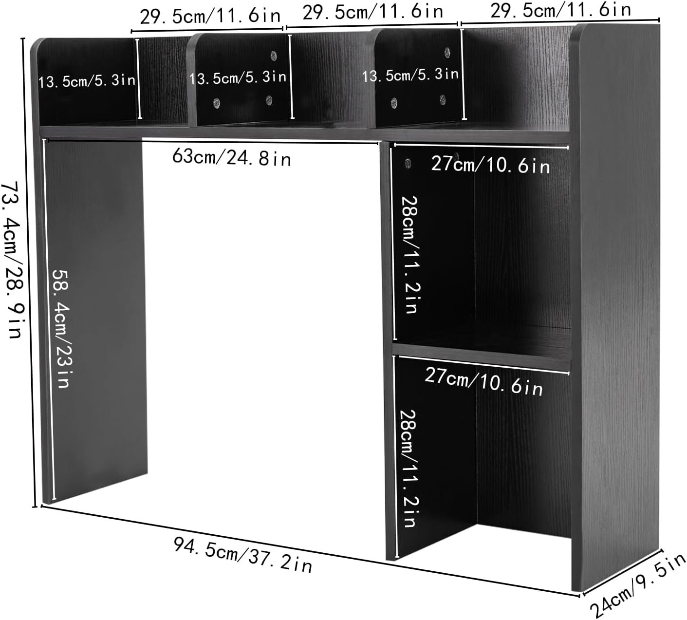 3 Tier Desk Bookshelf Organizer, Desk Bookcase Storage Shelf Rack, for Study Rooms, Dorms, Kitchens, Bedrooms, Living Rooms, Offices, Black