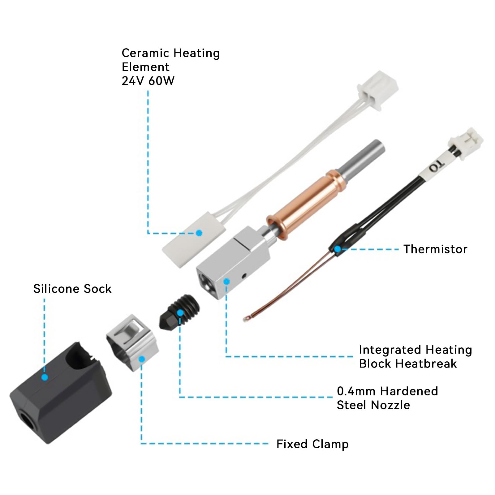 Upgrade Kobra 3 hotend with 0,4 mm Hardened Steel Nozzle Bi-Metal Heatbreak and Silicone Sock Extruder 3D Printer Hot End Replacement Parts Compatible with ANYCUBIC Kobra 3/Kobra 3 Combo