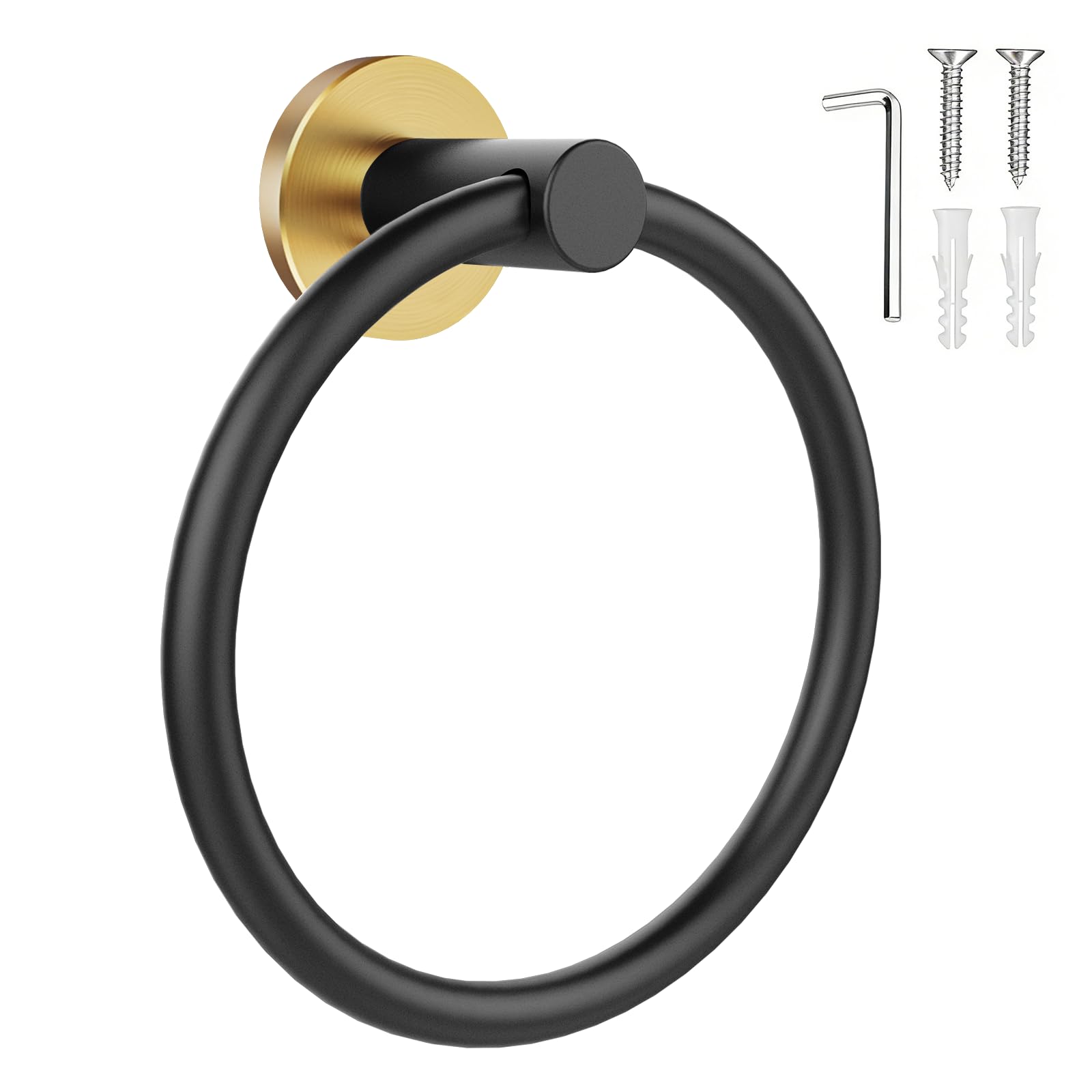 SetSail Towel Holder for Bathroom Wall Round Towel Ring, Black and Glod