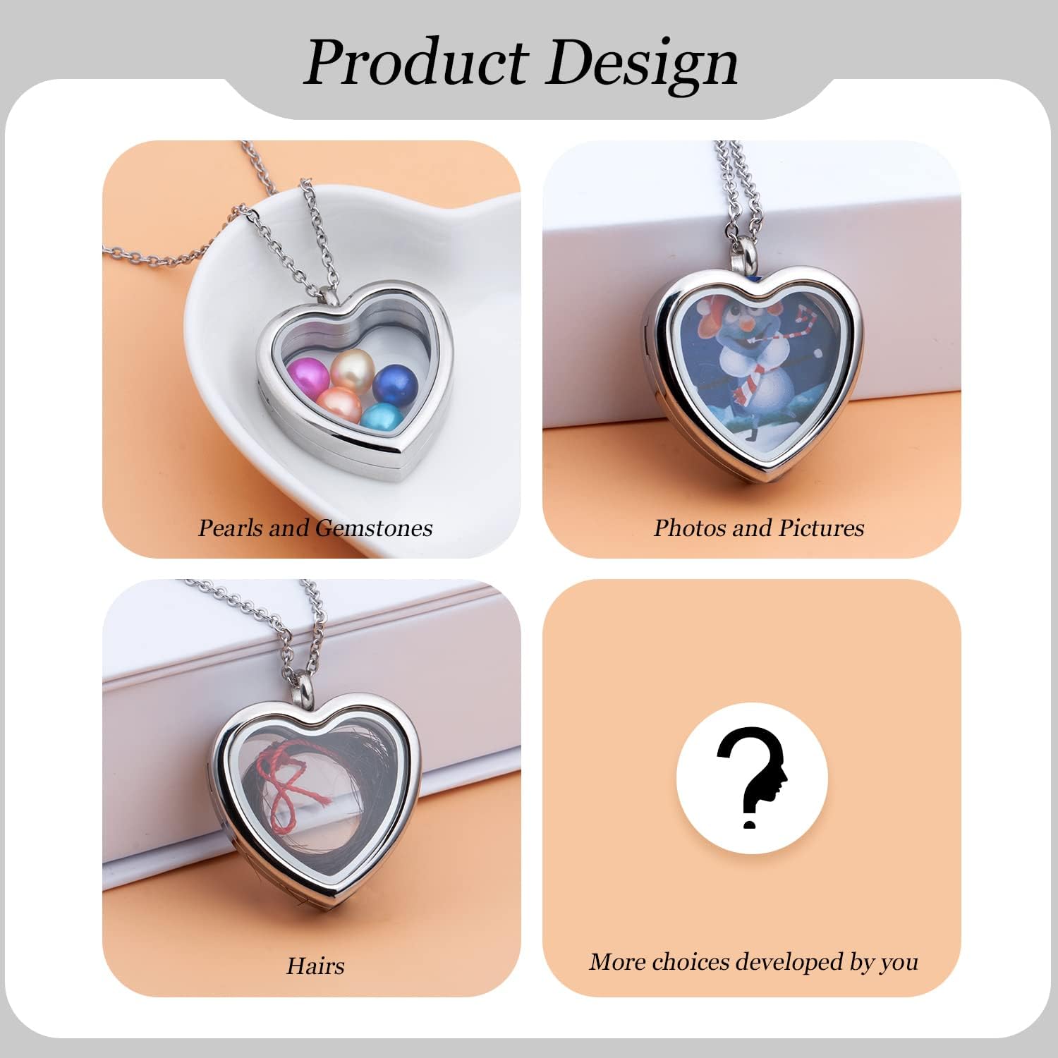 2PCS 30MM Floating Charm Locket Necklace with 6 Freshwater Pearls/Beads,316L Stainless Steel Clear Glass Locket,Small Waterproof Living Memory Pendant for Women(Without Chain)