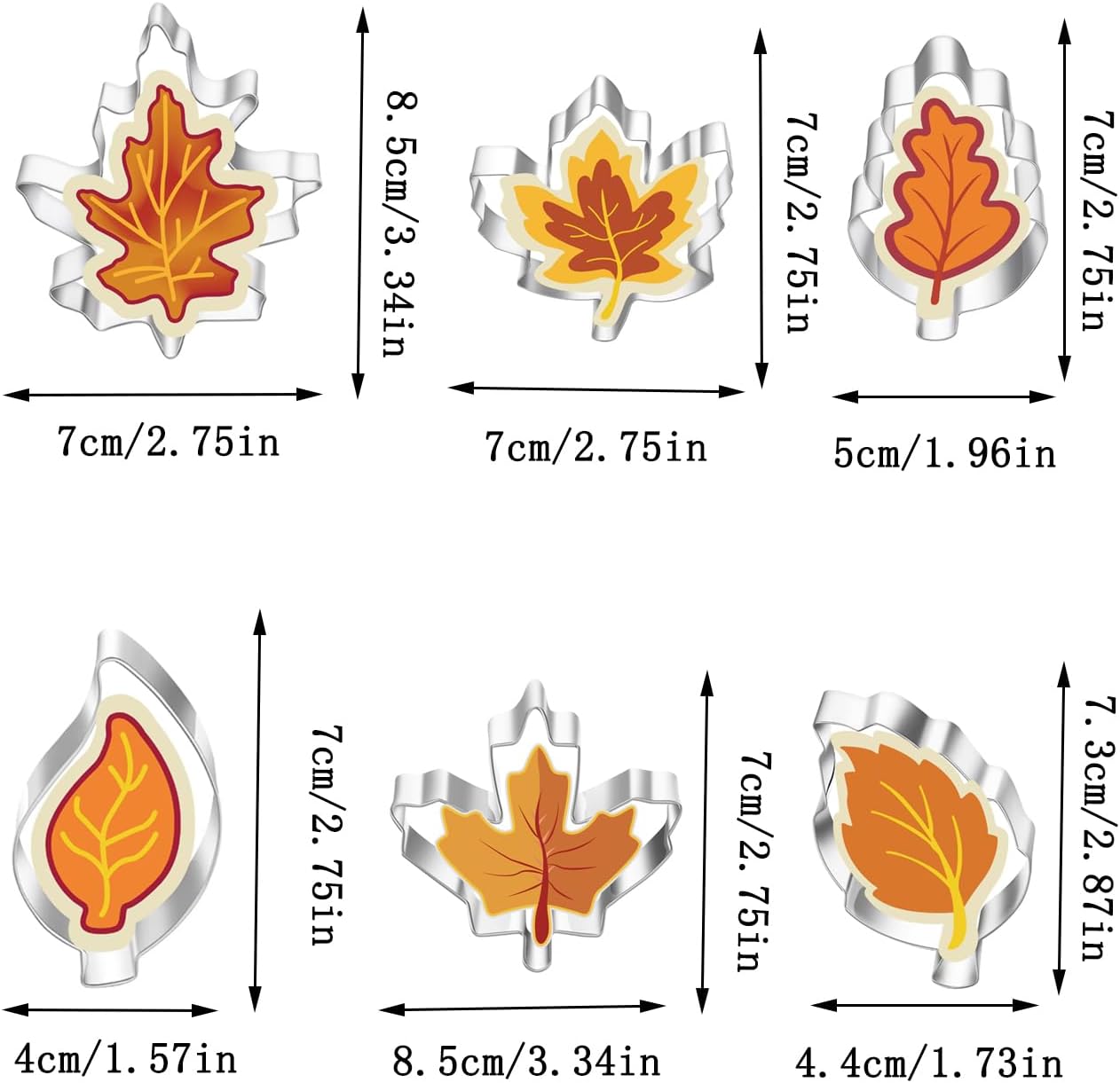 Leaf Cookie Cutter Set - 6 Pcs Fall Cookie Cutter Stainless Steel Maple, Oak Leaf Shapes Biscuit Molds Holiday Themed Cookies Cutters for Thanksgiving Christmas Birthday Party Decorations