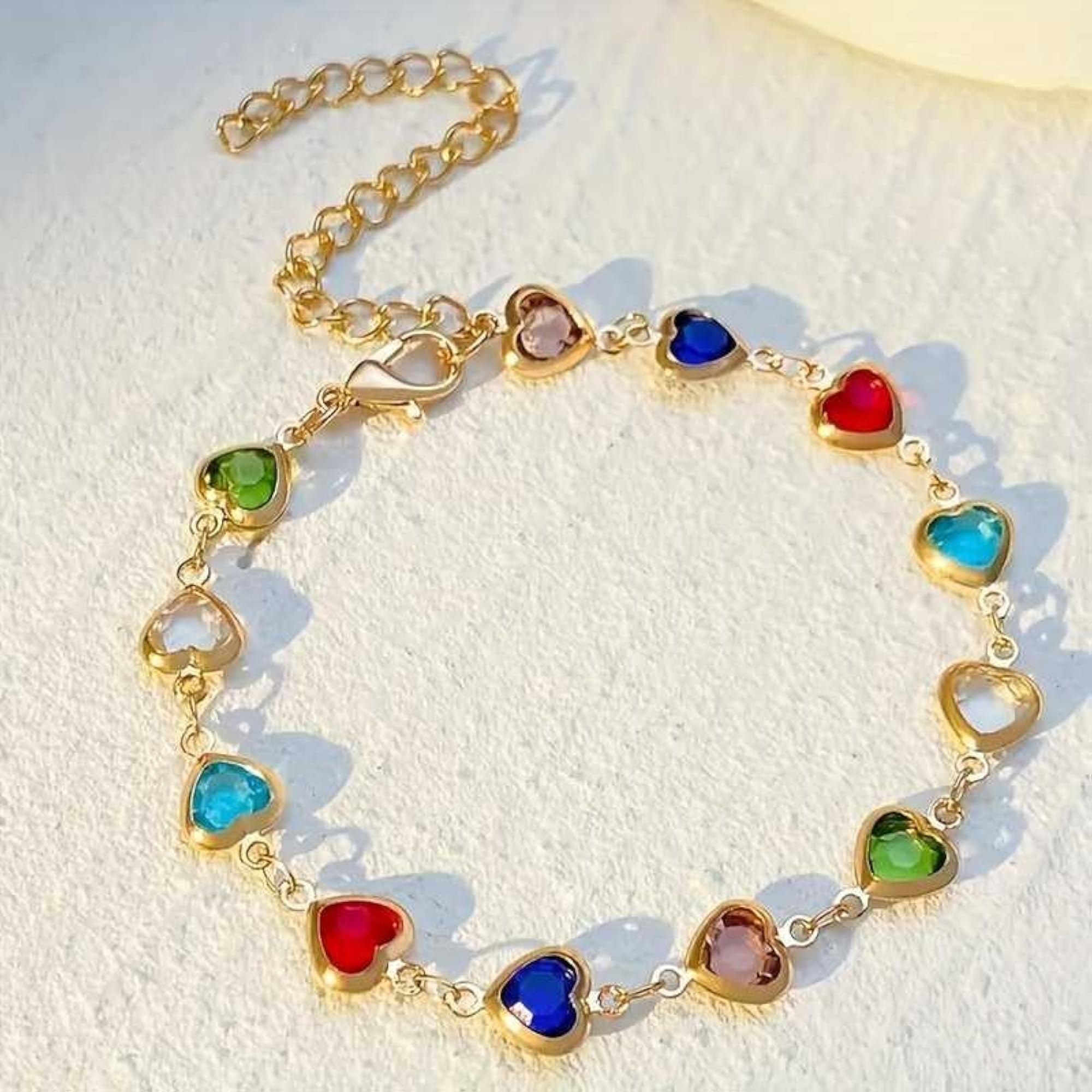 Colourful Heart Link Chain Zirconia Bracelet