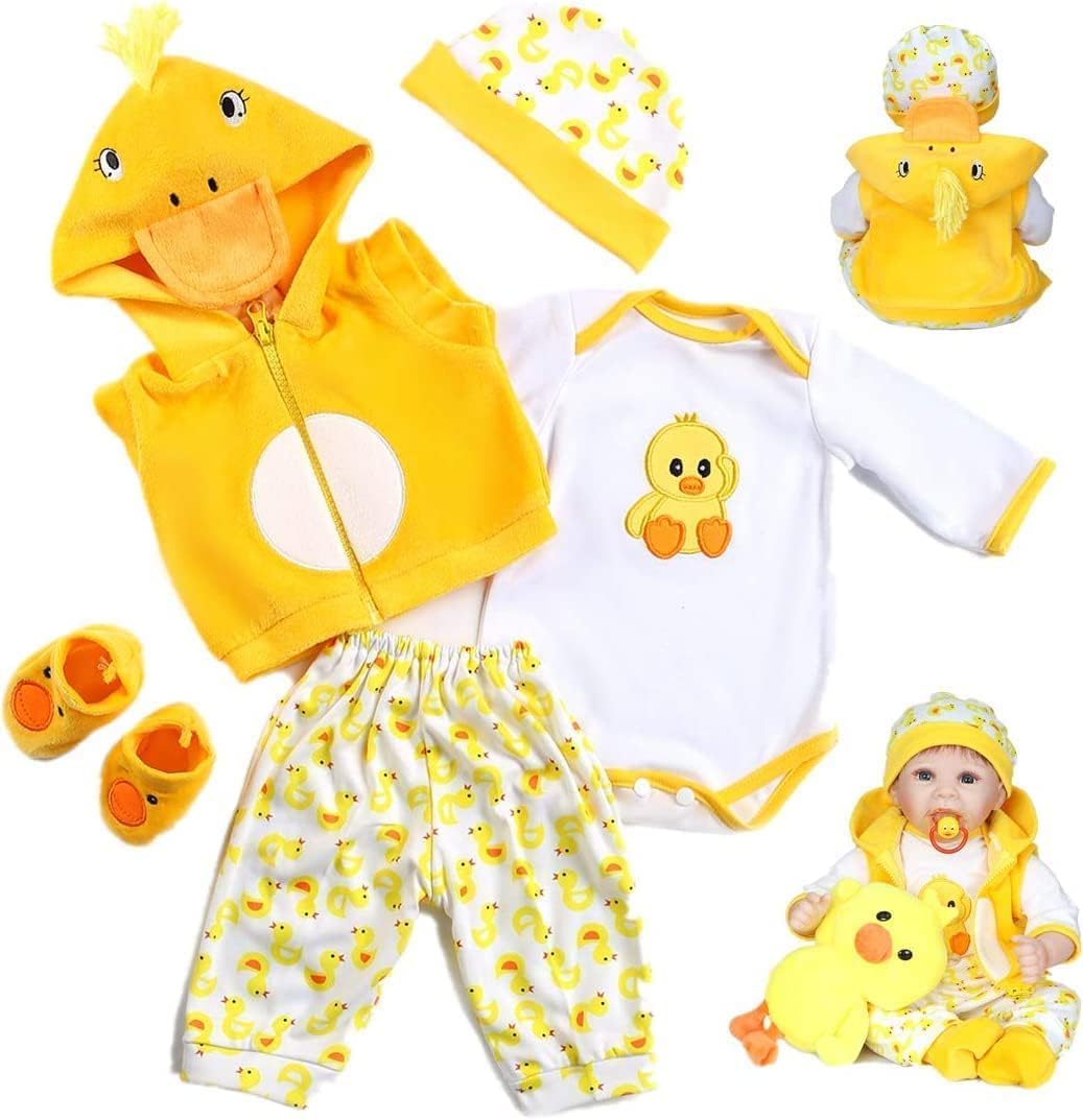 Yiwesanuk Reborn Dolls Clothes 22 inch Outfit Accessories Yellow Duck 5pcs Set for 2022 Inch