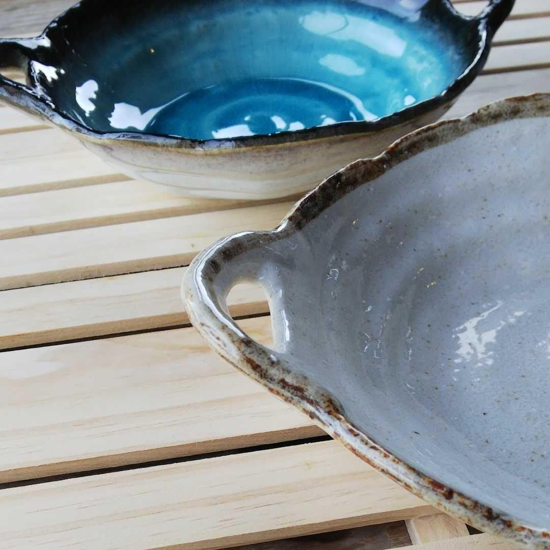 貴祥窯　7寸皿　2枚　波淵リム　パスタ皿　カレー皿 Amazon.co.jp: ＊美濃焼＊渕茶白唐津&トルコブルー手付きパスタ