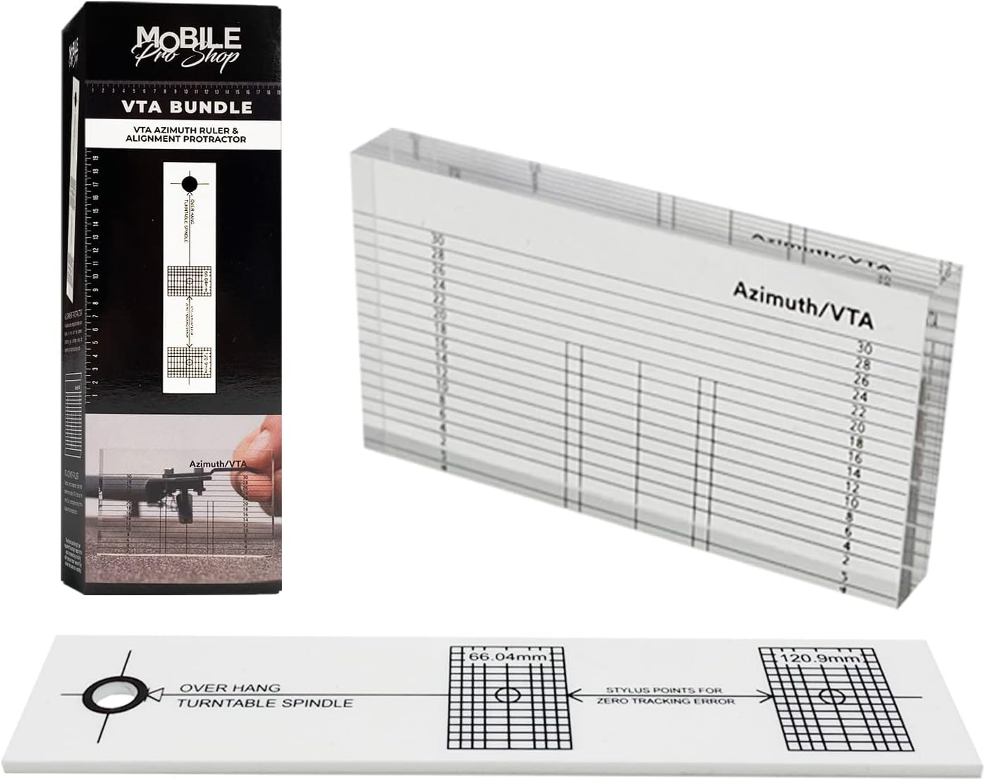 Mobile Pro Shop Turntable Azimuth Cartridge Alignment Protractor Set- Vinyl Record Player VTA Azimuth Ruler + Turntable Phono Cartridge Stylus Alignment Protractor