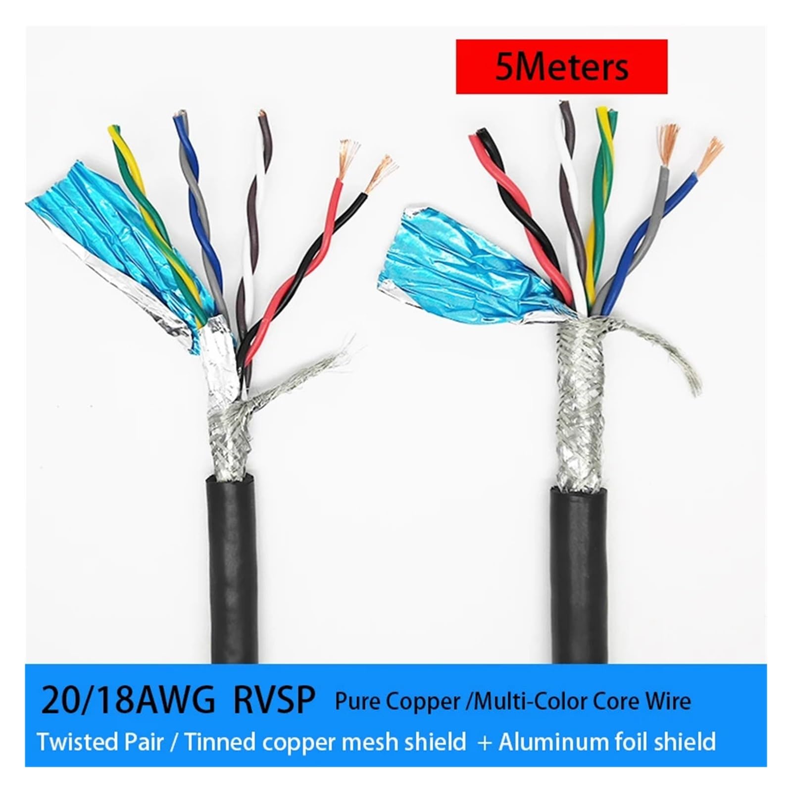 Cavo di terra Cavo schermato a doppino intrecciato 20/18 AWG 5 metri 2-8 conduttori nero