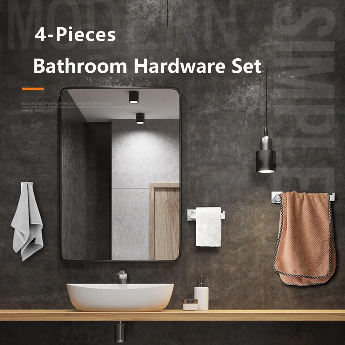 4 Stücke Badezimmer Zubehör Set Quadratisch Wandmontage Handtuchhalter Toilettenpapierhalter Handtuchhaken Edelstahl Badezimmer Hardware Set Poliertes Chrom