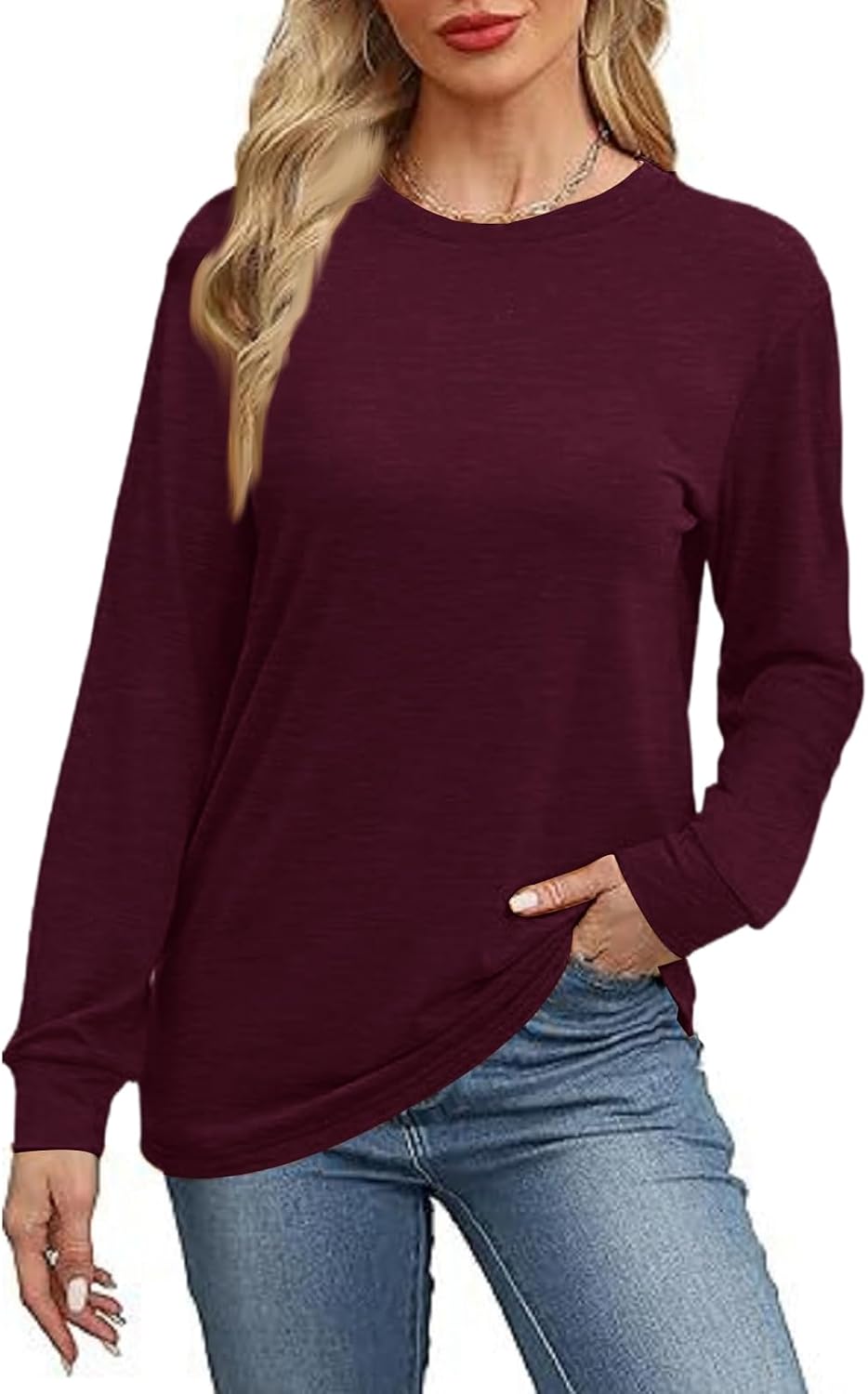 Sweatshirt for Women Long Sleeve Crewneck Pullover Classic Basic Tee Casual Loose Fit Blouse Fall Winter T-Shirt Tops
