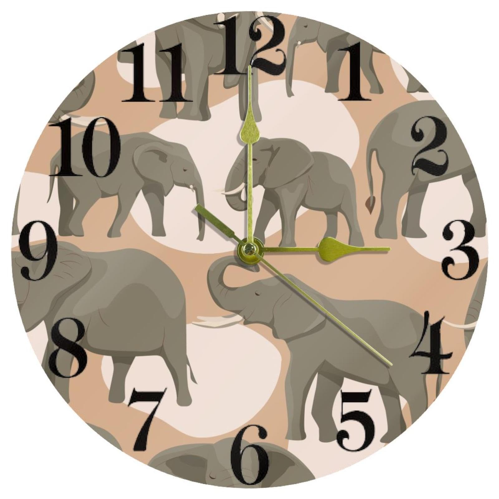 Horloge murale éléphant africain ronde au design soigné pour la maison