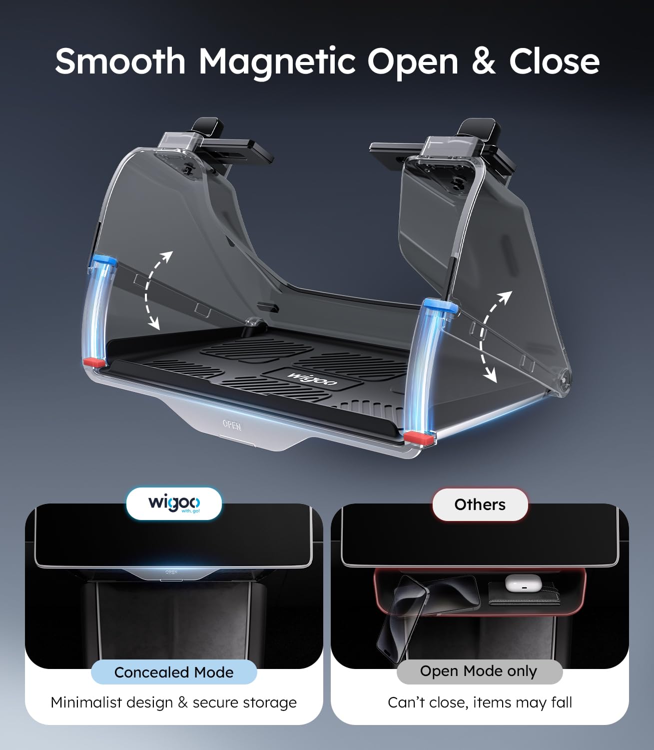 Wigoo Tesla Model Y Juniper Under Screen Storage Box [Hidden Design & Stable Installation] New Model Y Juniper Accessories, Center Console Organizer Tray for Model Y 2019~2026(Fit New Model Y)