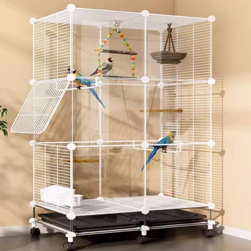 Amazon | 大型 インコ ケージ 鳥かご 組立式掃除しやすい表も裏も透明
