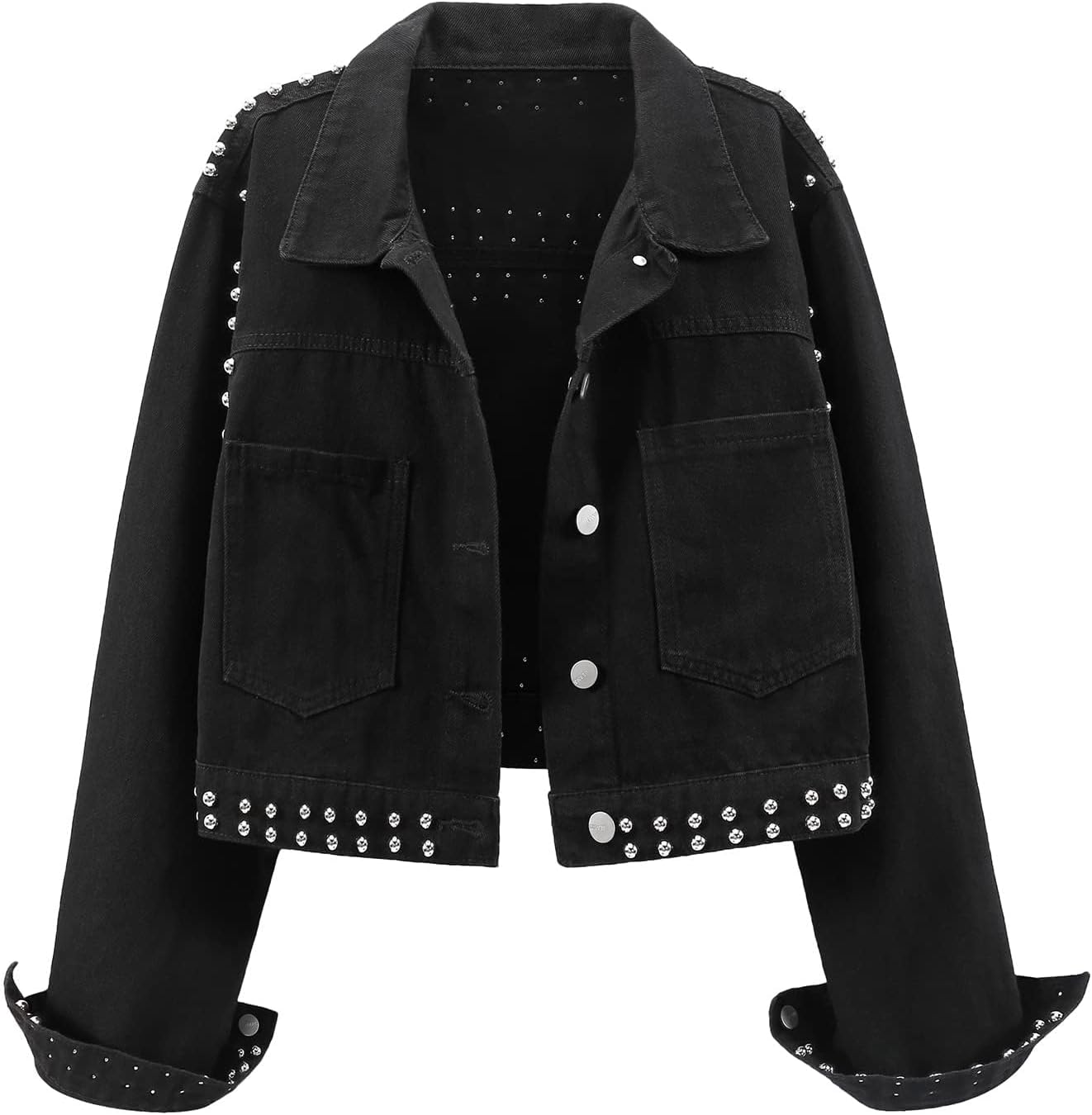 CYLADY Women's Basic Long Sleeve Denim Jacket Distressed Western Studded Trucker Jacket - Image 5